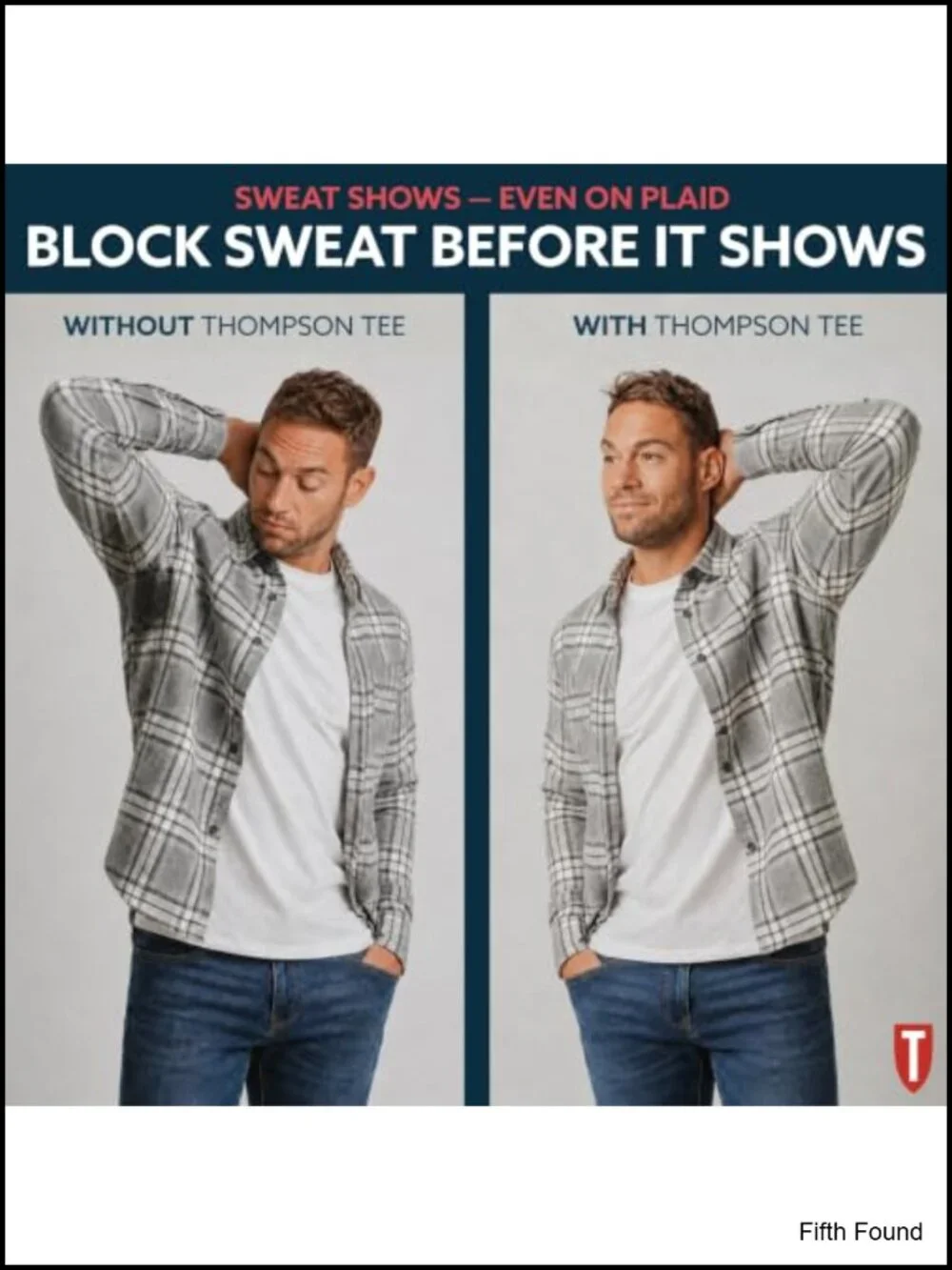 Men's Sweatproof Crew Neck Undershirt | 100% Cotton, Odor & Sweat Blocking